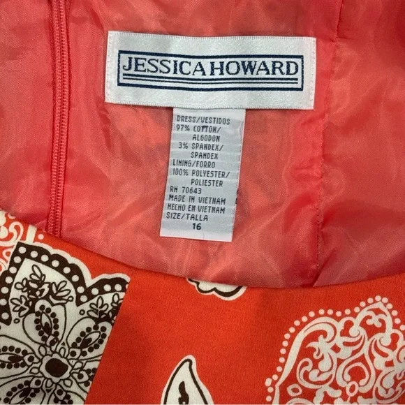 Jessica Howard Orange Floral Fit & Flare Cotton Dress Size 16 - Picture 3 of 4